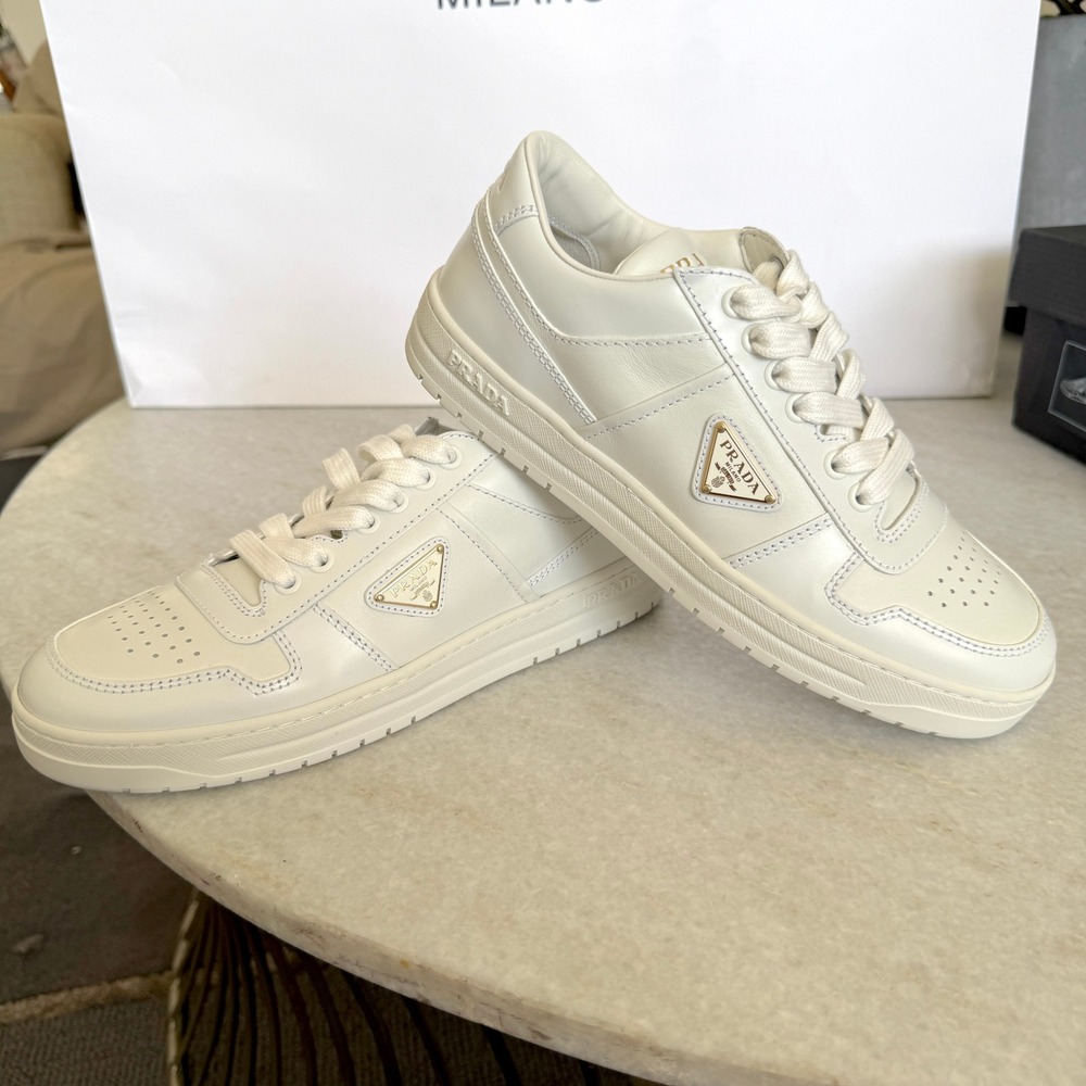 Prada 1E792M Women's Ivory Downtown Nappa Leather Sneakers shoes trainers 37.5 - Picture 15 of 16